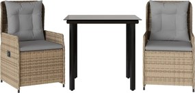 vidaXL Set mobilier de grădină cu perne, 3 piese, bej, poliratan