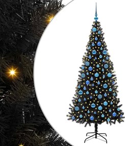 vidaXL Brad de Crăciun cu 300 LED cu suport Negru 180 cm PVC