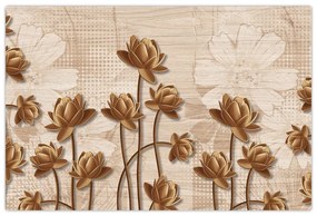 Tablou cu abstracția florilor - maro (90x60 cm)