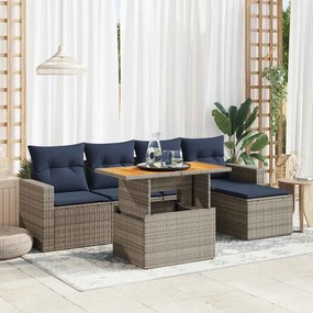 vidaXL Set mobilier grădină cu perne, 6 piese, gri, poliratan