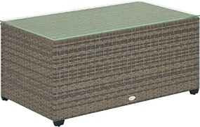 Outsunny Masă de cafea pentru grădină, masă auxiliară din rășină împletită cu blat din sticlă securizată, 90 x 50 x 38 cm, gri închis | Aosom Romania
