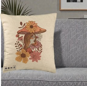 Perna Decorativa Fata Ciuperca Florala Boho, 40x40 cm, Bej, Husa Detasabila, Perna Inclusa, BEKZ®