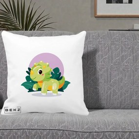 Perna Decorativa Triceratops Kawaii Verde, 40x40 cm, Alba Mata, Husa Detasabila, Perna Inclusa, BEKZ®
