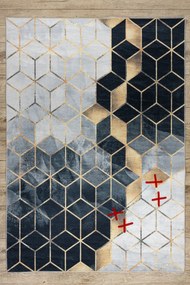 ANDRE 1171 covor lavabil cub, geometric anti-alunecare - negru / aur - SECUNDAR-COTATI PRODUSUL