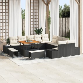 vidaXL Set de canapele pentru grădină 13 pcs Negru Rattan poli