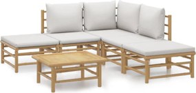 vidaXL Set mobilier de grădină cu perne gri deschis, 6 piese, bambus