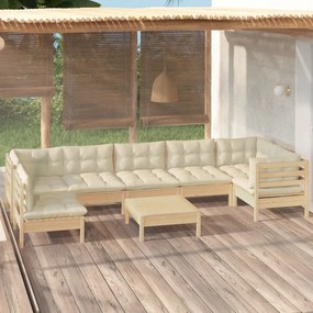 3096436 vidaXL Set mobilier de grădină cu perne, 8 piese, crem, lemn de pin