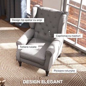 HOMCOM Fotoliu Chesterfield Gri, Confortabil, Comod și Spațiu Generos pentru Living, 74x86x102 cm | Aosom Romania