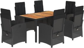 vidaXL Set mobilier de grădină cu perne, 7 piese, negru, poliratan