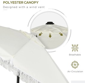 Outsunny Umbrelă de Terasă cu Înclinare, Ventil, Umbrelă pentru Masă de Exterior cu Volane Franjurate și Manivelă, Φ2.25x2.23 m, Alb-Crem