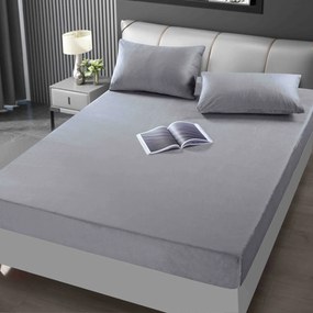 Huse de pat, 3 Piese, Catifea cu elastic 180x200, Gri