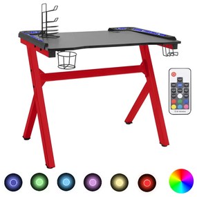 325425 vidaXL Birou de gaming cu picioare formă Y negru/roșu 110x60x75 cm LED