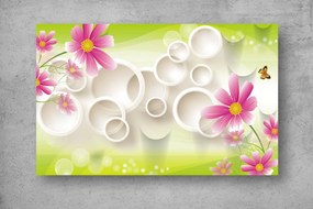 Tapet Premium Canvas - Florile roz fluturii si cercurile 3d abstract
