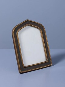 Ramă foto din rășină, negru și auriu, formă de arcadă cu margini aurii, pentru fotografii 13 x 18 cm, finisaj antichizat, 22 x 17 cm, „Gotica”