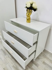 Dormitor Erika / Madrid, culoare alb, cu pat tapiterie alba 140 x 200, dulap 150 cm, comoda si 2 noptiere