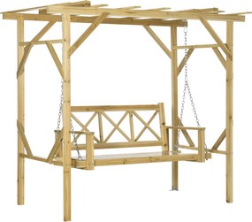 Outsunny Bancă-leagăn cu pergolă, pentru 2 persoane, reglabilă pe înălțime, cadru din lemn masiv, 2,21 x 1,40 x 1,96 m | Aosom Romania