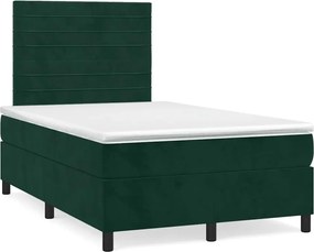 vidaXL Pat box spring cu saltea, verde închis, 120x200 cm, catifea