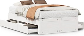vidaXL Cadru pat fără saltea/cu sertare alb 135x190 cm lemn masiv pin