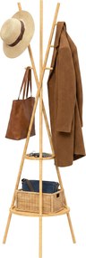 HOMCOM Cuier freestanding cu 9 cârlige și 2 polițe pentru intrare, lemn natural | Aosom Romania