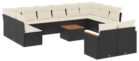 3258850 vidaXL Set mobilier de grădină cu perne, 13 piese, negru, poliratan