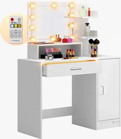 Masă de toaletă JOCELYN cu iluminare, 140×90×40cm, albă Casaria