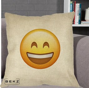 Perna Decorativa Emoji Zambet Mare, 40x40 cm, Crem, Husa Detasabila, Perna Inclusa, BEKZ®