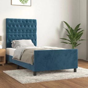3125926 vidaXL Cadru de pat cu tăblie, albastru închis, 100x200 cm, catifea