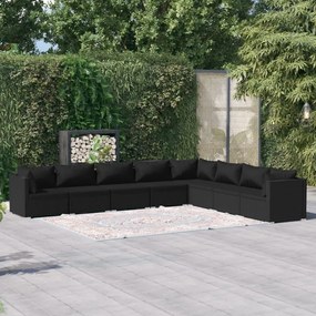 Set mobilier de gradina cu perne, 8 piese, negru, poliratan Negru, 3x colt + 5x mijloc, 1