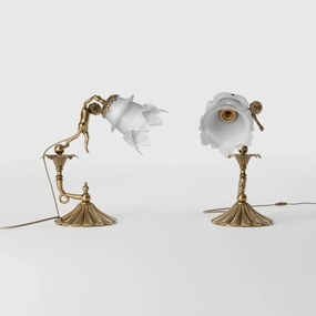 Veioza din alama cu abajur din sticla Putti