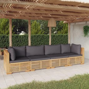 3100868 vidaXL Set mobilier grădină cu perne, 4 piese, lemn masiv de tec