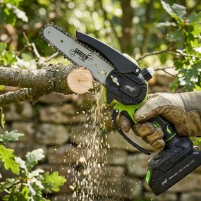 Ferăstrău cu lanț fără fir pentru ramuri - două baterii, încărcător, geantă