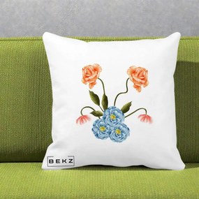 Perna Decorativa Trandafiri si Bujori Acuarela, 40x40 cm, Alba Mata, Husa Detasabila, Perna Inclusa, BEKZ®