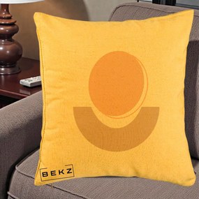 Perna Decorativa Geometric Boho Luna si Disc, 40x40 cm, Galben, Husa Detasabila, Perna Inclusa, BEKZ®