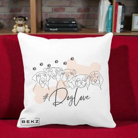 Perna Personalizata Dog Love Linie Minimalista, 40x40 cm, Alba Mata, Husa Detasabila, Perna Inclusa, BEKZ®