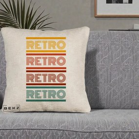 Perna Decorativa RETRO Text Multicolor, 40x40 cm, Bej Canapea, Husa Detasabila, Perna Inclusa, BEKZ®