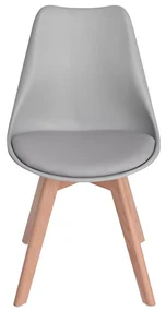 Scaun Cloud gri, sezut piele ecologica, picioare lemn