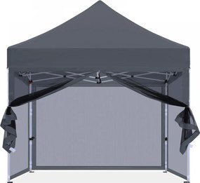 RESIGILAT- ABCCANOPY – Cort pavilion pliabil 3x3 m, cu pereți Mesh anti-insecte, înălțime reglabilă (3 trepte), impermeabil, protecție UV, Gri