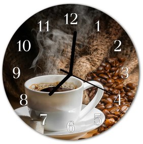 Ceas de perete din sticla rotund Cafea Bucătărie Brun