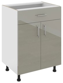 Corp Baza Karo, 1 Sertar, 2 Usi, Gri Lucios/Alb, MDF, 60 x 50 x 80 cm