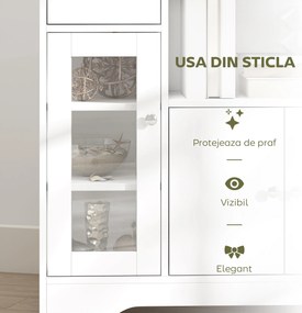 HOMCOM Credență Bufet cu Compartiment Deschis, Sertar, 3 Rafturi și Dulap cu 2 Uși, din Lemn, 80x30x82 cm, Alb | Aosom Romania