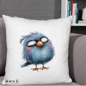 Perna Decorativa Pui Pufos Albastru Adormit, 40x40 cm, Alb Pufos, Husa Detasabila, Perna Inclusa, BEKZ®