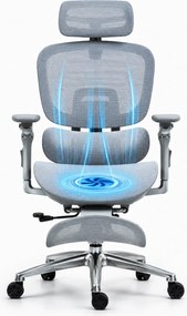 VIGOCHAIR ULTRA PRO VENT/ROLLER Scaun ergonomic, sezut cu ventilatie, spatar reglare verticala, suport lombar cu role masaj si incalzire, sezut translatie, cotiere 6D, suport picioare, Full Mesh, Gri