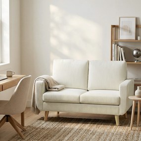 HOMCOM Canapea 2 locuri din velur reiat, canapea modernă de living 134 cm, șezut căptușit, perne cu arcuri, cremă | Aosom Romania