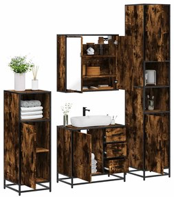 vidaXL Set de mobilier de baie 4 piese Lemn prelucrat de stejar afumat