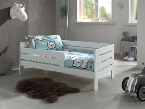 Pat Toddler alb pentru copii mici, 70 x 140 cm, cu laturi înalte pentru siguranță – Vipack