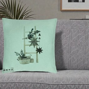 Perna Decorativa Scara Scandinavica cu Stele, 40x40 cm, Verde Menta, Husa Detasabila, Perna Inclusa, BEKZ®