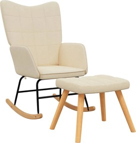 vidaXL Scaun balansoar cu taburet, crem, textil