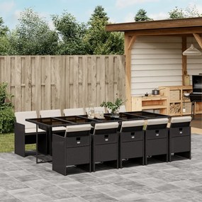 3210570 vidaXL Set mobilier de exterior cu perne, 11 piese, negru, poliratan