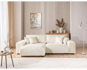 Colțar crem extensibil, cu spațiu de depozitare, cu tapițerie din catifea reiată (cu colț pe partea stângă) Sarina – Ropez