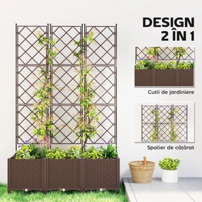 Outsunny Jardinieră Înălțată cu Grilaj 130L, Pat pentru Grădină Înălțat de Exterior cu Roți Blocabile, Sistem de Autoirigare, Găuri de Drenaj pentru Plante Cățărătoare, Legume, Flori, Maro | Aosom Romania